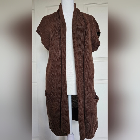 Eddie Bauer Brown Boho Long Cardigan Sleeveless Wrap Vest Cardigan Sweater M - Picture 1 of 4